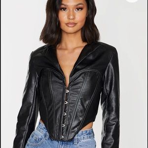 Black Faux Leather Corset Point Hem Jacket. Never been worn!!